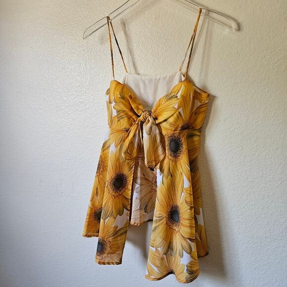 Y2K Vintage Front Tie Tank Sunflowers Yellow Small Women - Picture 2 of 7